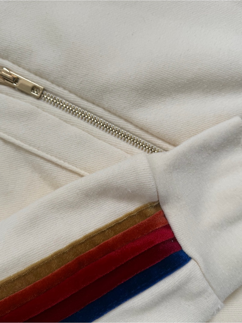 Aviator Nation Cream Hoodie with velvet Stripe Sleeve - RARE 🌈 MEDIUM - Picture 9 of 16